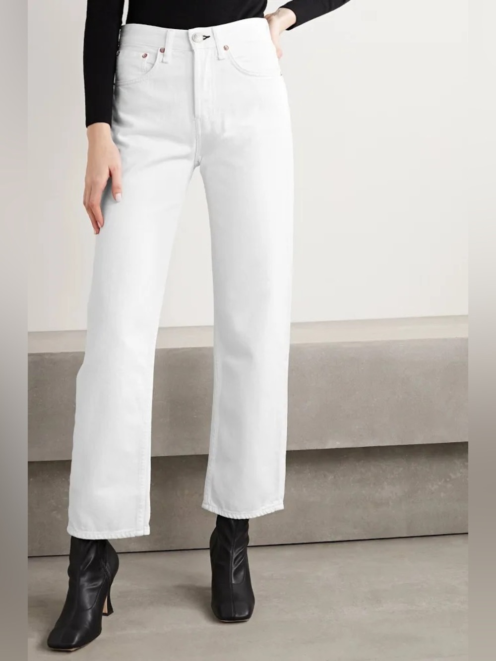 RAG & BONE | MAYA HIGH RISE ANKLE STRAIGHT LEG JEAN IN WORN WHITE SIZE 26 ECRU